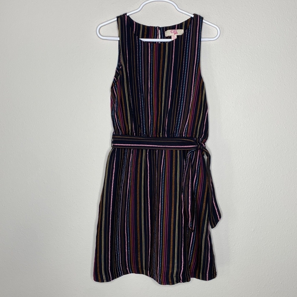 GB Girls Multi Stripped Elastic/Tie Waist Sleeveless Scoop Neck Dress Size 6x